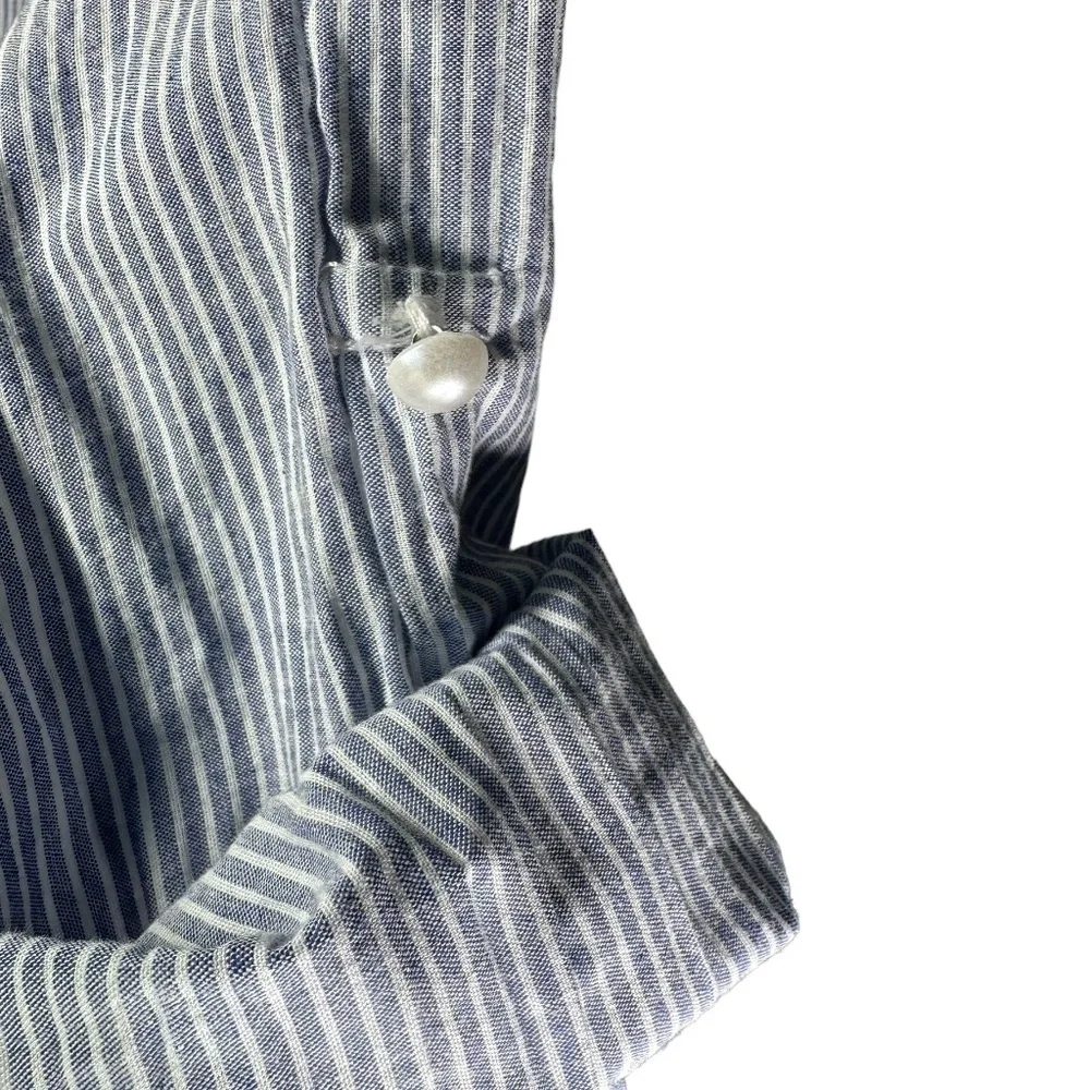 Eden & Olivia Blue/White Striped Pearl Roll Tab Button Front Shirt Size L - Picture 4 of 9